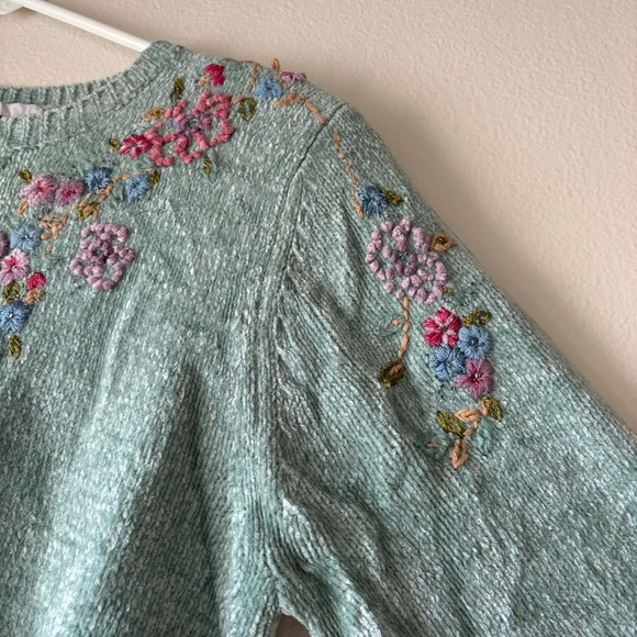 Alfred Dunner Vintage 90s Pastel Green Sweater Floral Embroidery Womens Small - Picture 2 of 8